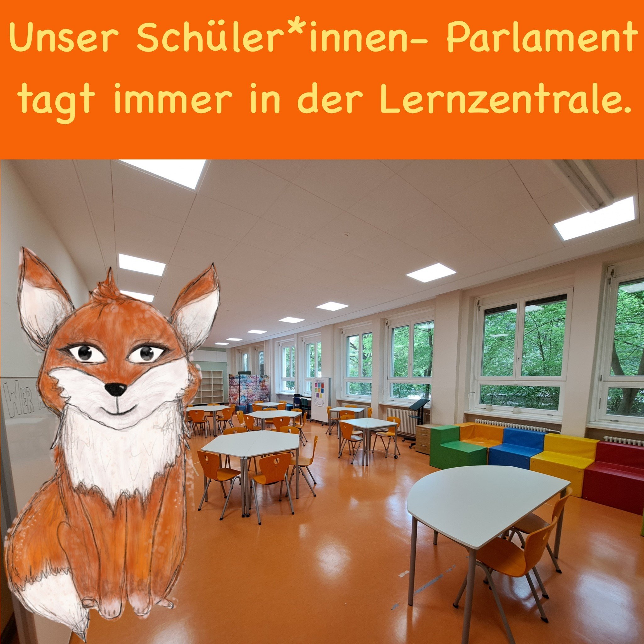 Unsere lernzentrale ist ein Mehrzweckraum, der mit besonderen Möbeln ausgestattet ist. Hier tagt regelmäßig unser Schüler*innen- Parlament.